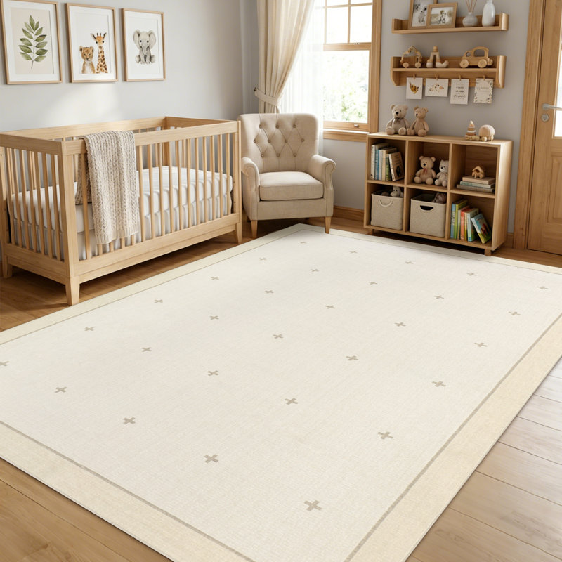 Modern Bordered Machine Washable Rug with Rubber Backing Non-Slip Low Pile Carpet for Living Room Bedroom Kitchen Dining Room