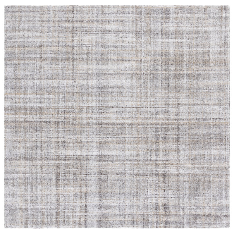 Abstract 976 Hand Tufted Pet/Cotton Abstract Indoor Use Only Rug in Light Brown/Ivory, Square 6'