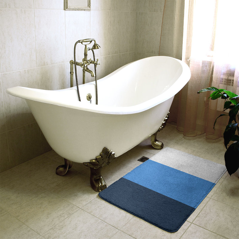 Tapis pour salle de bain Tennessee, l 21 po x L 34 po, Bleu Oxford / azur / blanc cassé
