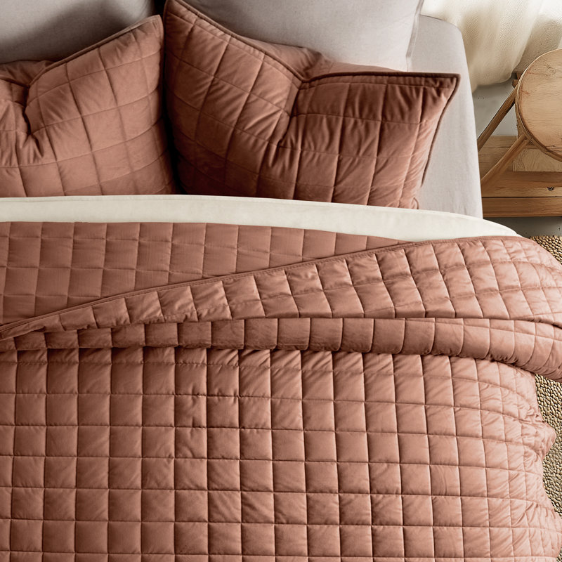 Ensemble de courtepointe BoxVitch, Courtepointe pour grand lit + 2 taies décoratives, Argile terre cuite