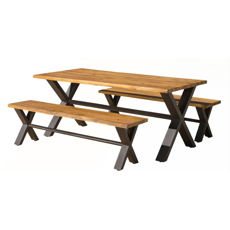 Ensemble de salle à manger d'extérieur en bois d'acacia 3 pièces rustique et moderne Irving