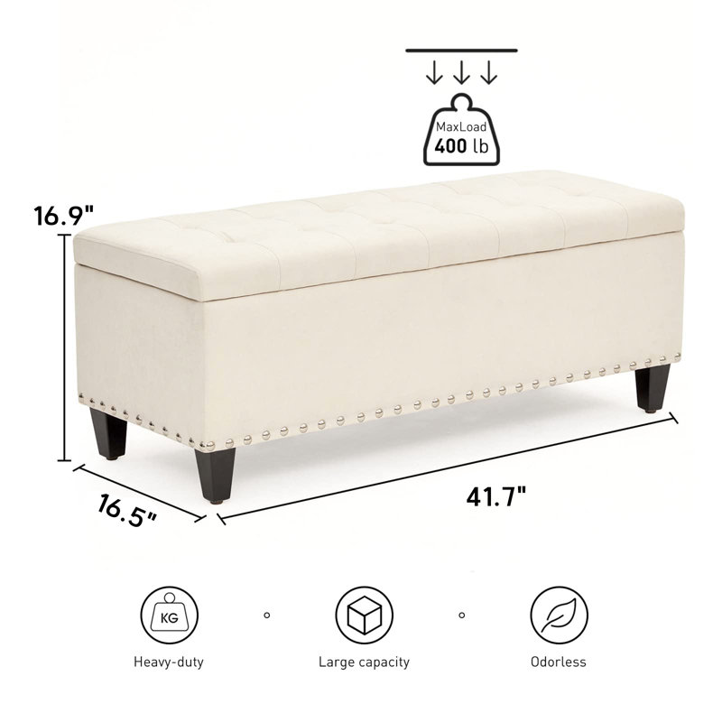 Banc de rangement rembourré Damareion, Crème