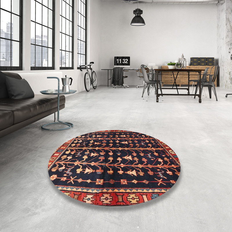 Tapis traditionnel rouge / noir, Rond 4 pi
