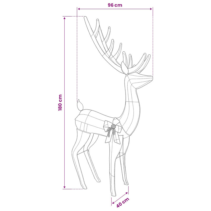 Lighted Reindeer, 96 x 40 x 180 cm, Gold Fabric