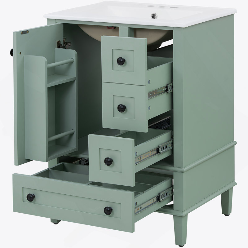 Meuble-lavabo de salle de bain avec lavabo en céramique, tiroirs à fermeture en douceur et une porte à fermeture en douceur