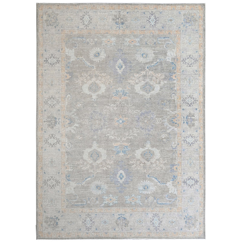 Tapis gris foncé et gris noué à la main de haute qualité