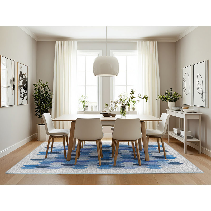 Tapis bleu à motif géométrique Kingstowne, Rectangle 7 pi x 10 pi