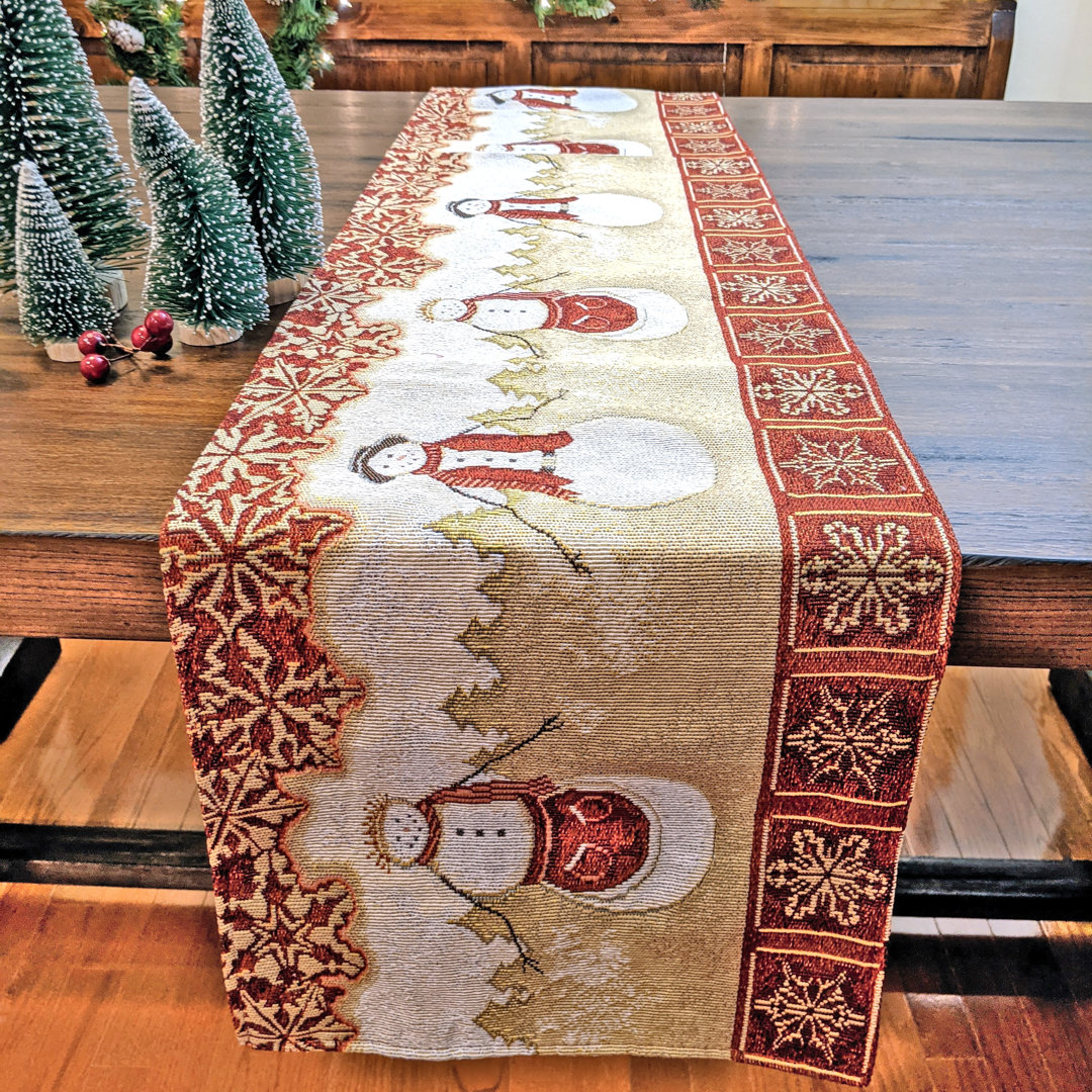 Osborn Snowman Couple Woven Tapestry Table Runner The Holiday Aisle® 