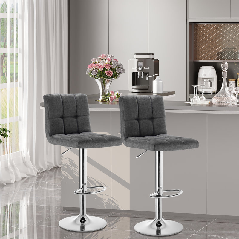 Dequincy Swivel Upholstered Adjustable Height Counter Stool with Metal Frame, Dark Grey