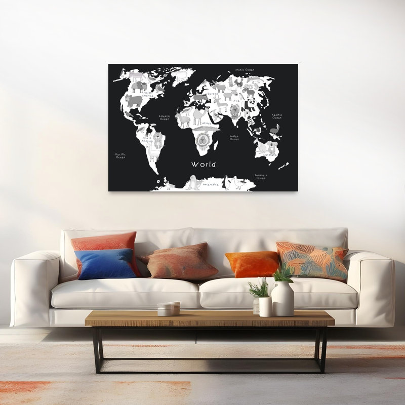 «World Animal Map», ours contemporain, éléphant, koala, faune, impression murale, H 40 po x l 60 po