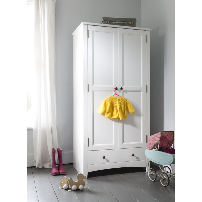Anubhav 2 Door Solid + Manufactured Wood Wardrobe, White