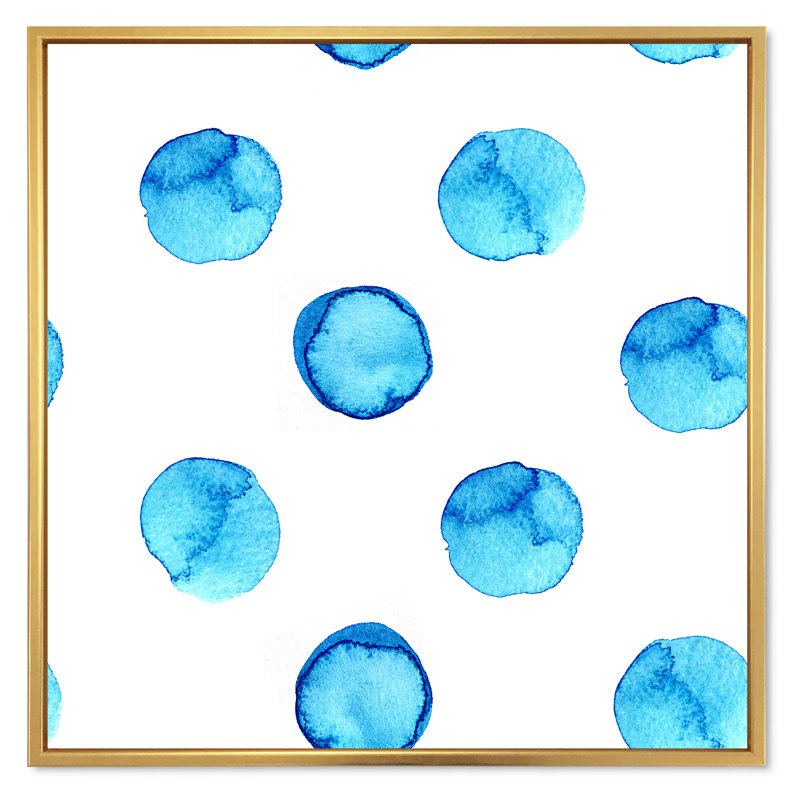 Pois bleu clair - peinture sur toile, H 16 po x l 16 po x P 1 po, Cadre flottant doré