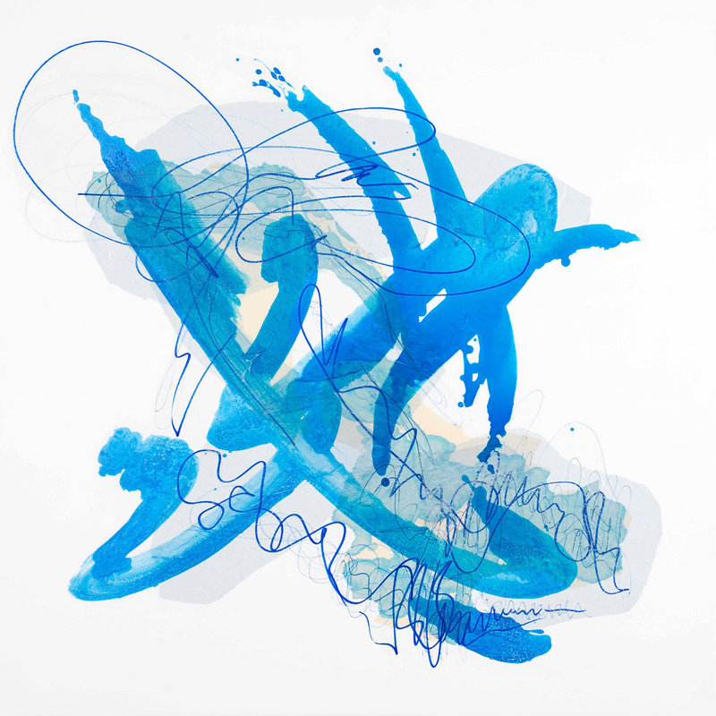 Geste bleu II - peinture sur toile tendue, H 48 po x l 48 po