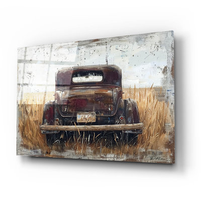 Car In Vintage Wheat' by Momart Acrylic Glass Wall Art