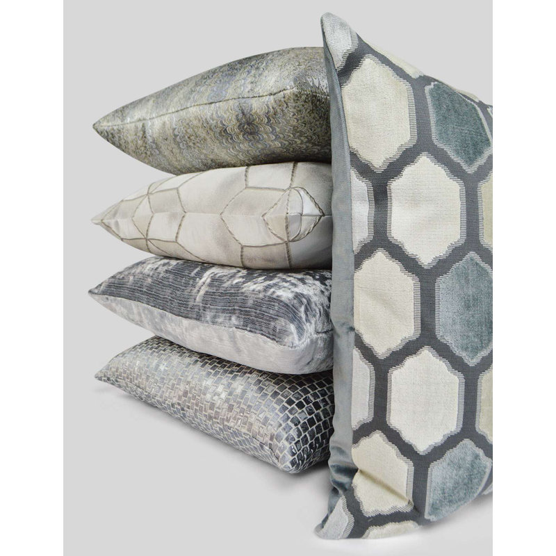 Social Call Geometric Reversible Throw Pillow, Platinum, Rectangle 14"H x 24"W