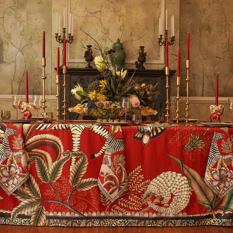 Tablecloth - Pangolin Park - Royal Red - Large - Cotton, 94'' L x 63'' W