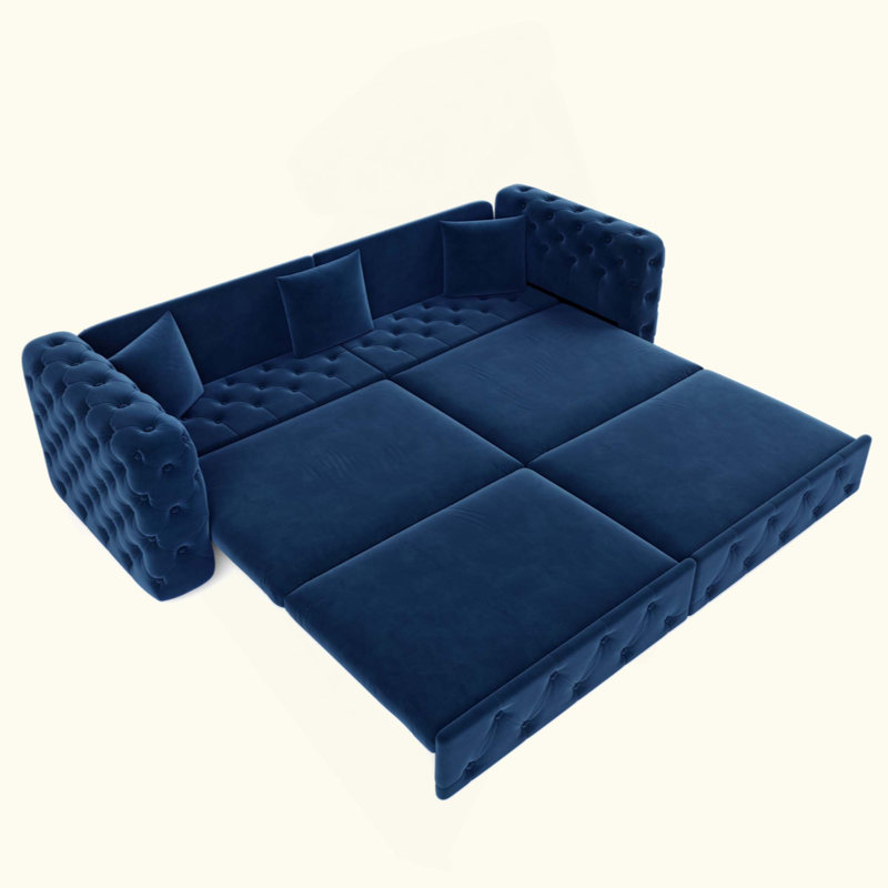 Canapé convertible 3-en-1 classique capitonné pour canapé convertible 4 places en velours, Bleu