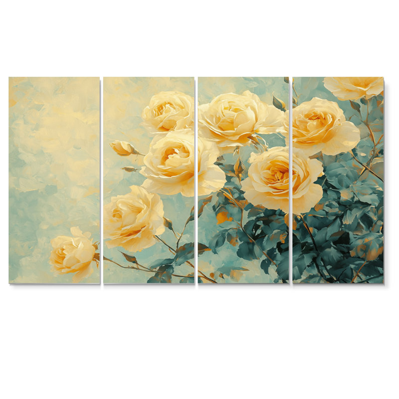 Sunlit Roses of Summer Bloom II - Roses, art mural - art mural moderne, ensemble d'art mural, H 28 po x l 48 po, 4