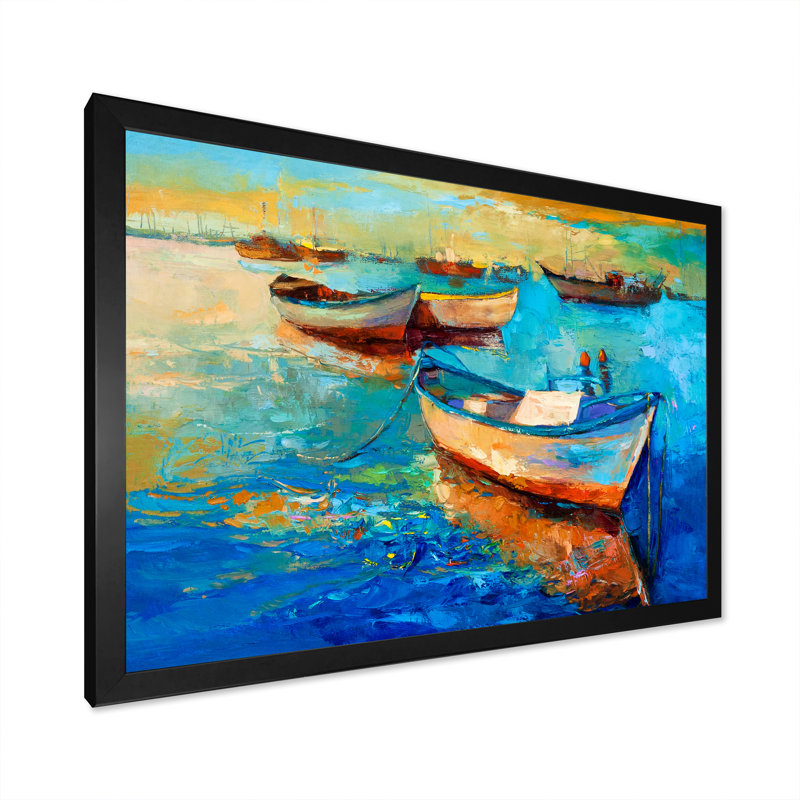 Bateaux en mer - Reproduction de photo sur toile, H 8 po x l 12 po x P 1 po, Toile avec cadre noir