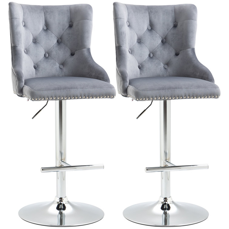Upholstered Adjustable Height Counter Stool with Metal Frame