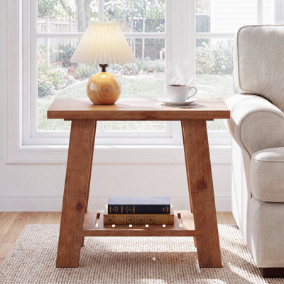 Table de chevet rustique 23,62 po avec tablette de rangement inférieure en lattes et table de chevet rustique pour la chambre à coucher