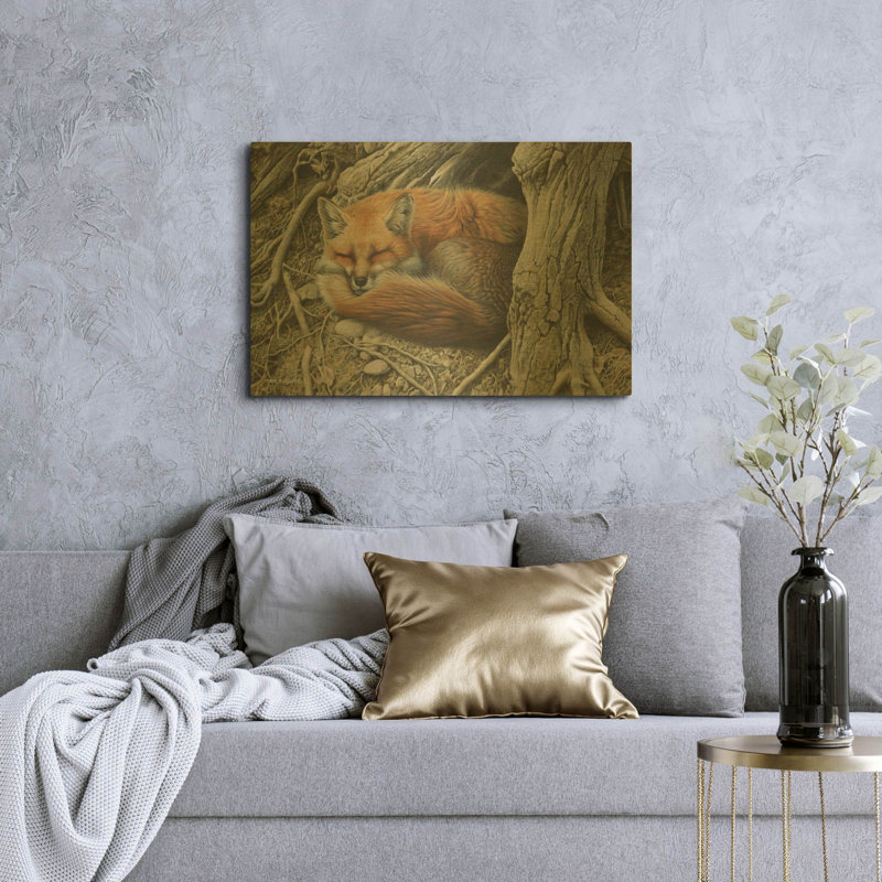 « Sleepy Hollow - Renard roux », œuvre de Mark Mueller, tableau mural en métal doré, 91,4 cm x 61 cm., 36 po x 24 po