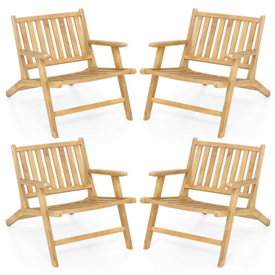 Chaise inclinable d'extérieur en bois de teck de 4 pièces avec dossier et accoudoirs confortables