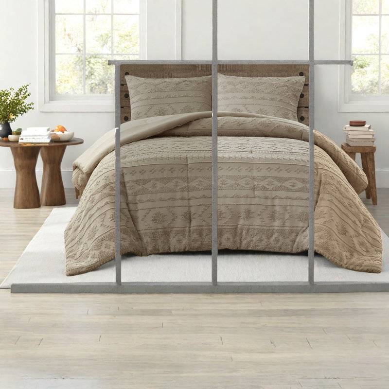 Cozy Tan Chenille Bedding Set, Oversized Comforter For Home