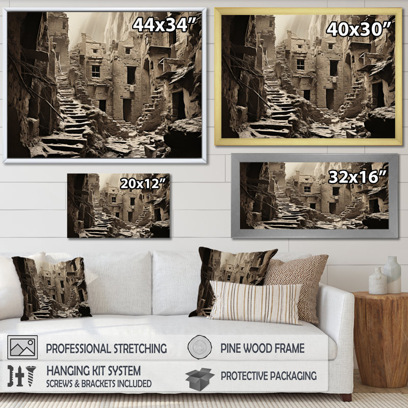 Reproductions d'art mural, "Canyon maisons - paysages", Cadre photo noir, H 12 po x l 20 po x P 1 po