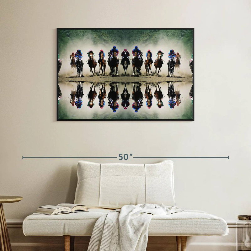 Sport de course de chevaux, 40 po x 27 po, Cadre flottant noir