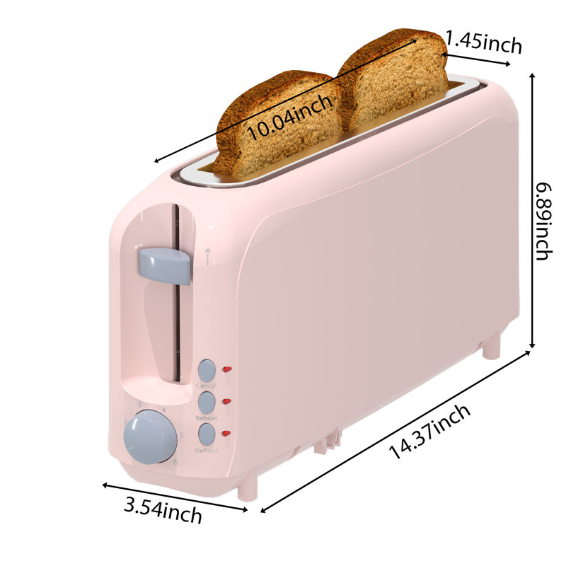 Pink 2-Slice Slim Toaster - 10" Long Slot For Bagels & Artisan Bread, 6 Shade Settings, Cancel/Reheat/Defrost, Removable Crumb Tray, Auto Shut-Off