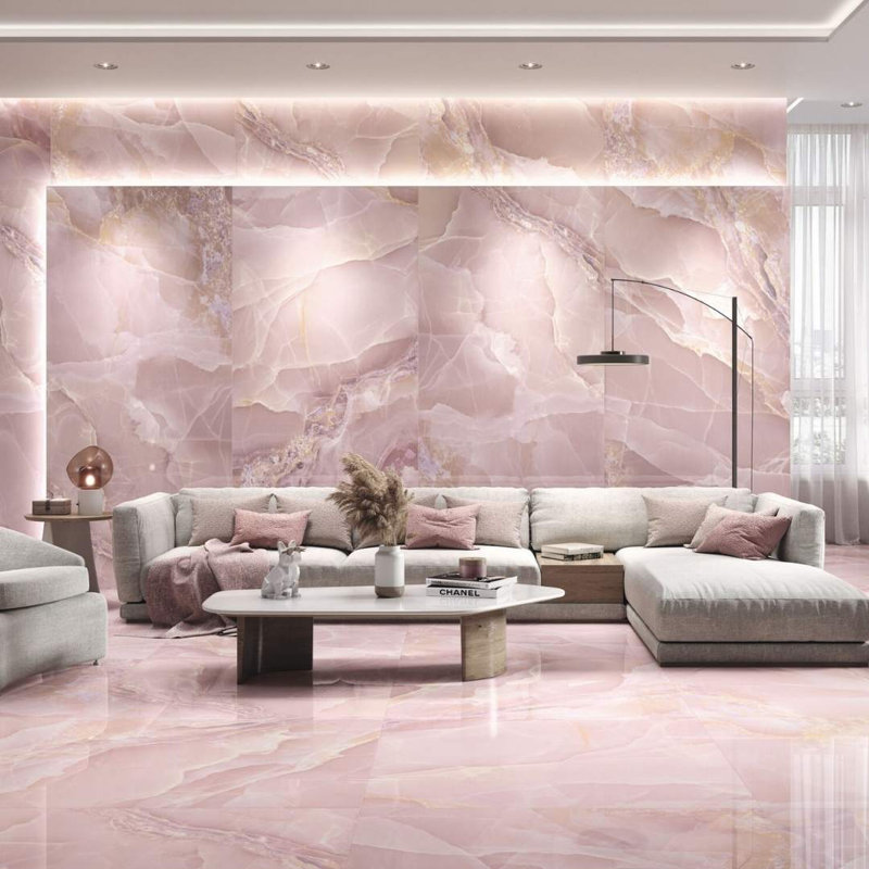 Carreau de porcelaine poli onyx 24 "x 48" Riptide, Rose