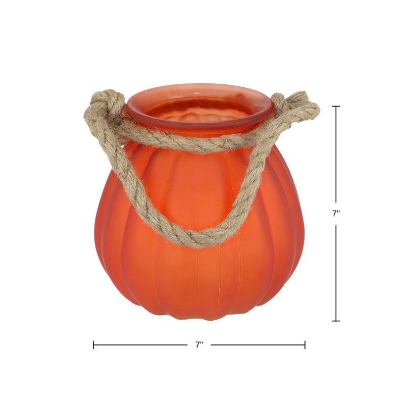 Glass Pumpkin Vase with Rope Handle
