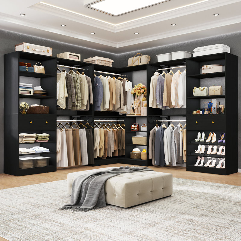 Système d'organisation 95 po x 95 po avec tiroirs en bois (largeur réglable), Noir