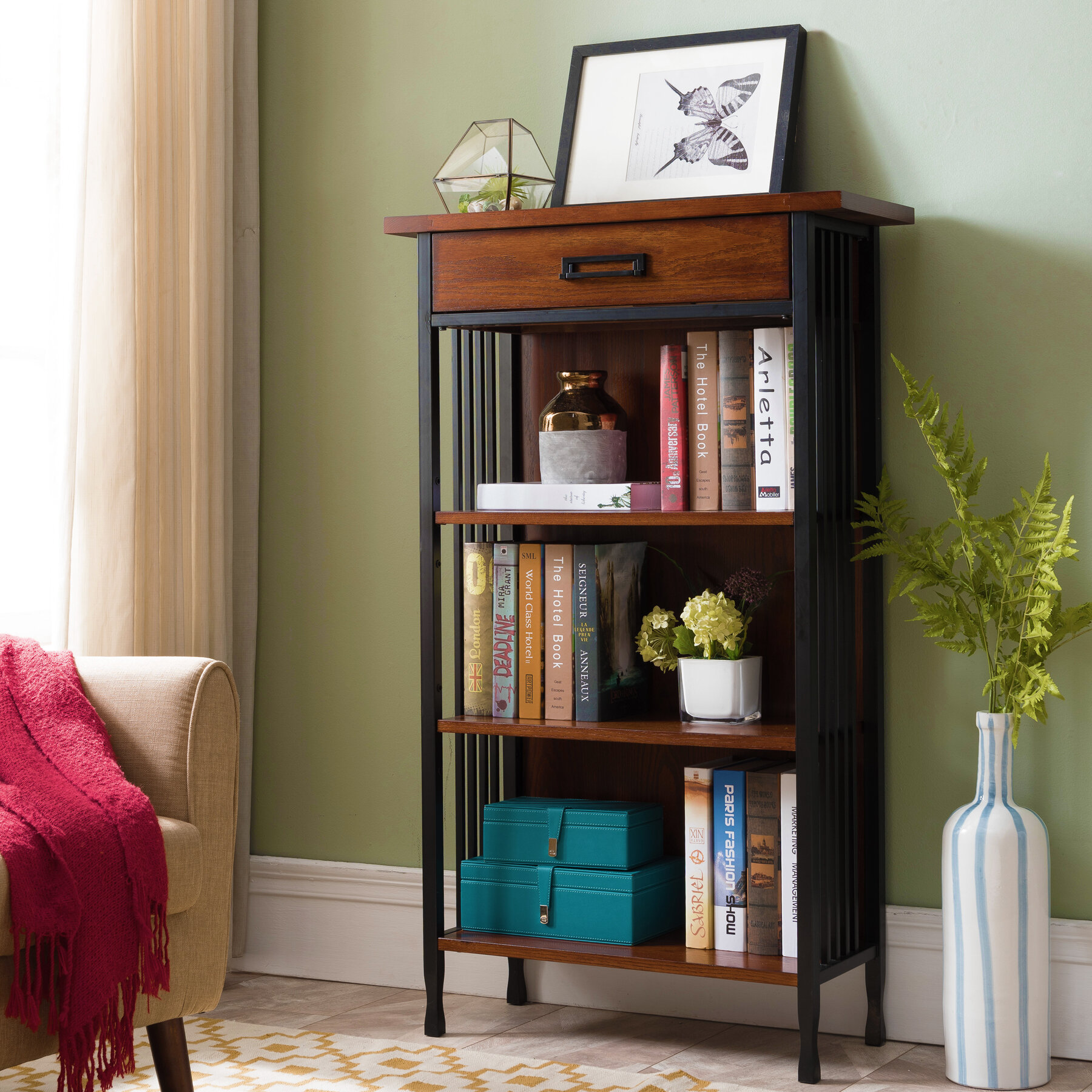 Solid oak deals bookcase with drawers