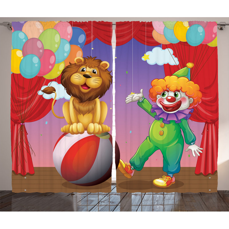 Lionnd Clown The Circus Stage 2 Piece Semi Sheer Curtain Set, 280cm Width x 175cm Drop