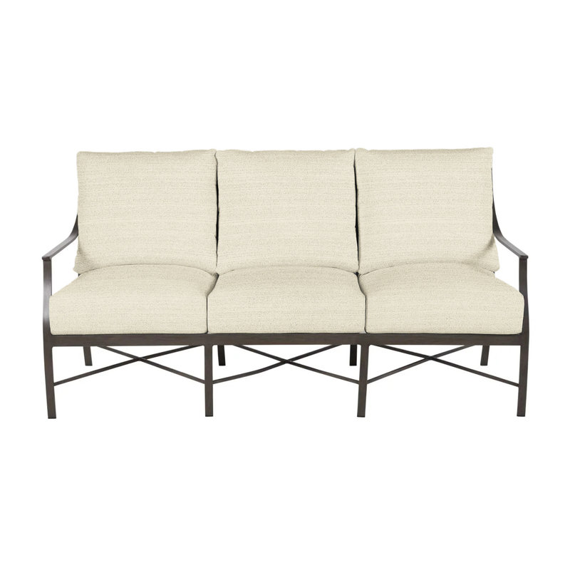 Monaco 74.5" Wide Outdoor Patio Sofa with Cushions, Natural White, Slate Gray, No Welt