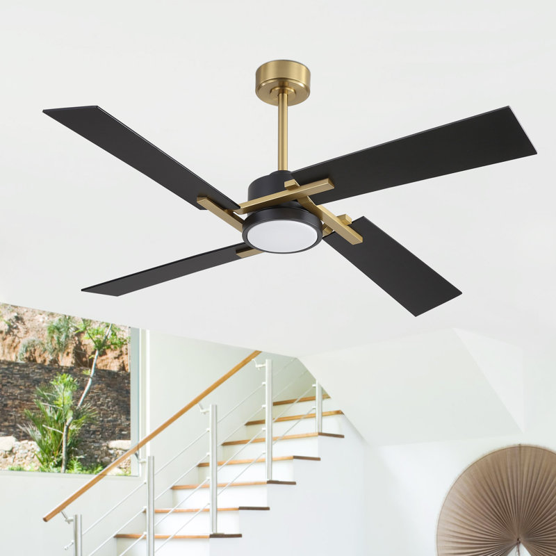 Kyliegh 4-Blade DC Motor Ceiling Fan with LED Light and Remote, Gold, Black, 56" Wide