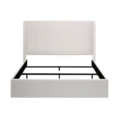 Lit rembourré King Size avec tête de lit à oreilles de 133 cm, élégant et luxueux, toile, structure en métal, montage rapide, sommier requis, design moderne et épuré, cadre rembourré en mousse, facile à monter