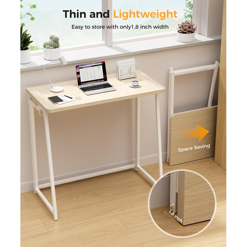 Sturdy Oak Folding Desk For Small Spaces - 31.5" Foldable Writing Computer Desk