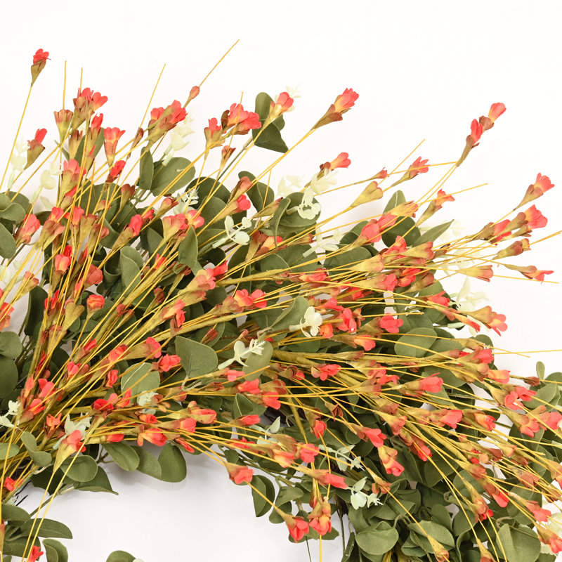 Couronne florale d'eucalyptus de printemps 26 po, Vert / Orange