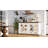 60" Wide Sideboard Buffet With Outlet & Led , Farmhouse 4 Doors Credenza Storage Cabinets With Adjustable Shelves