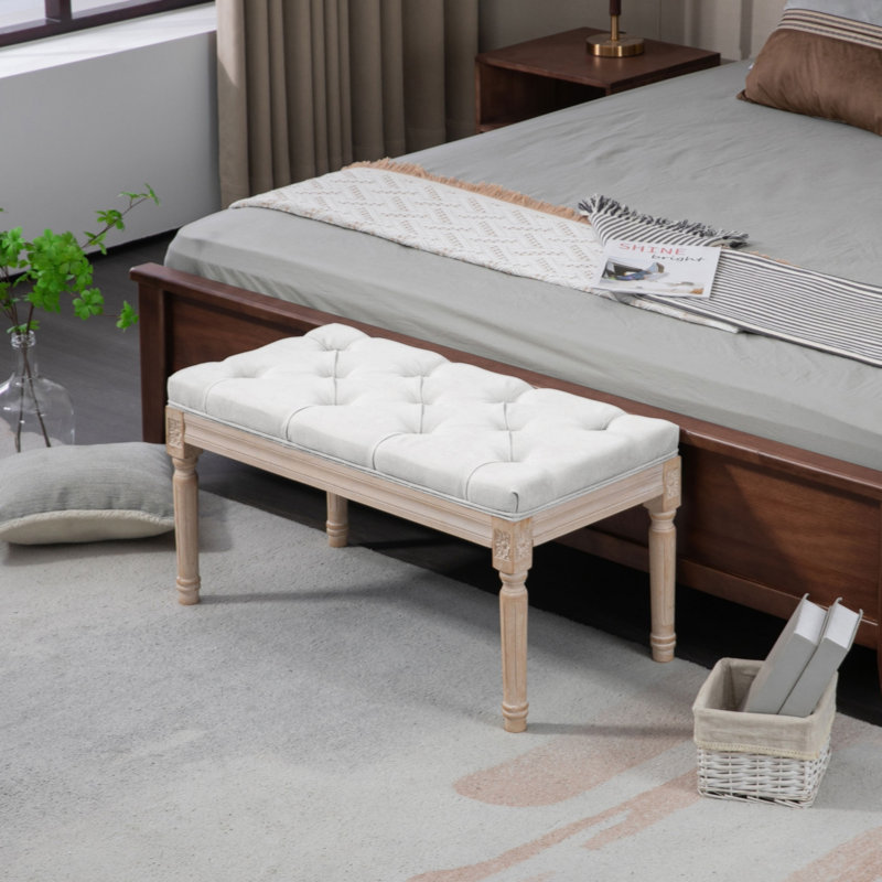 Banc rembourré Kayala, H 17 po x l 31,5 po x P 15,75 po, Blanc, crème