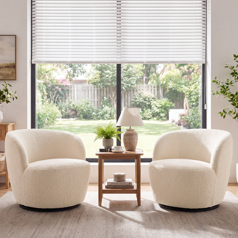 Fauteuil demi-tonneau pivotant Nen Boucle, Beige clair