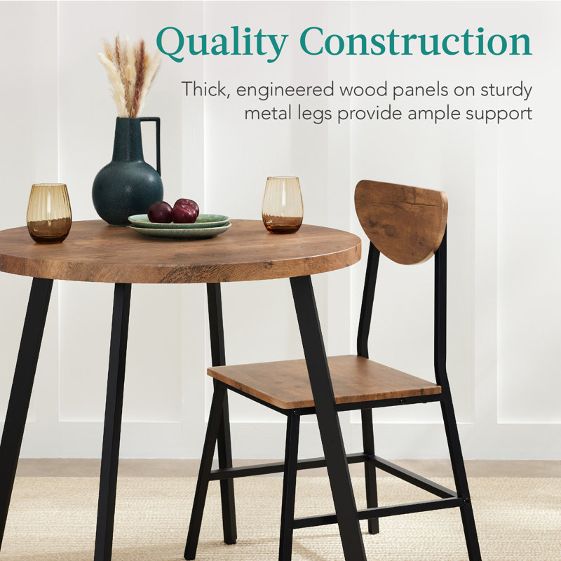 3-Piece Brown Engineered Wood Round Dining Set with Metal Legs