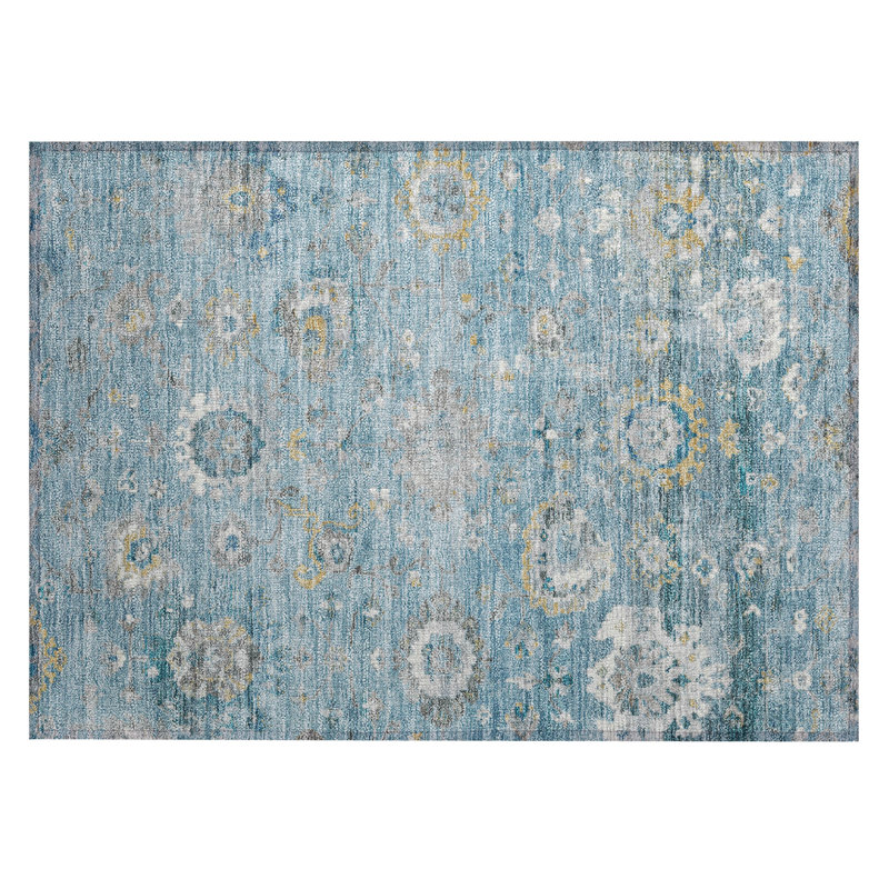 Teal Flat Woven Synthetic Indoor/Outdoor Washable Rug