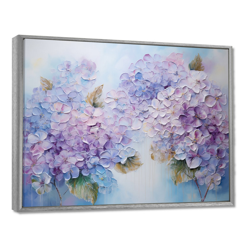 Fleurs d'hirangées mauves paradisiaques I - champ de fleurs, art mural, H 30 po x l 40 po x P 1,5 po, Encadrement argenté