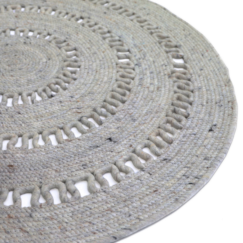 Round Kaj Solid Colour Wool Hand Woven Area Rug, Round 110cm