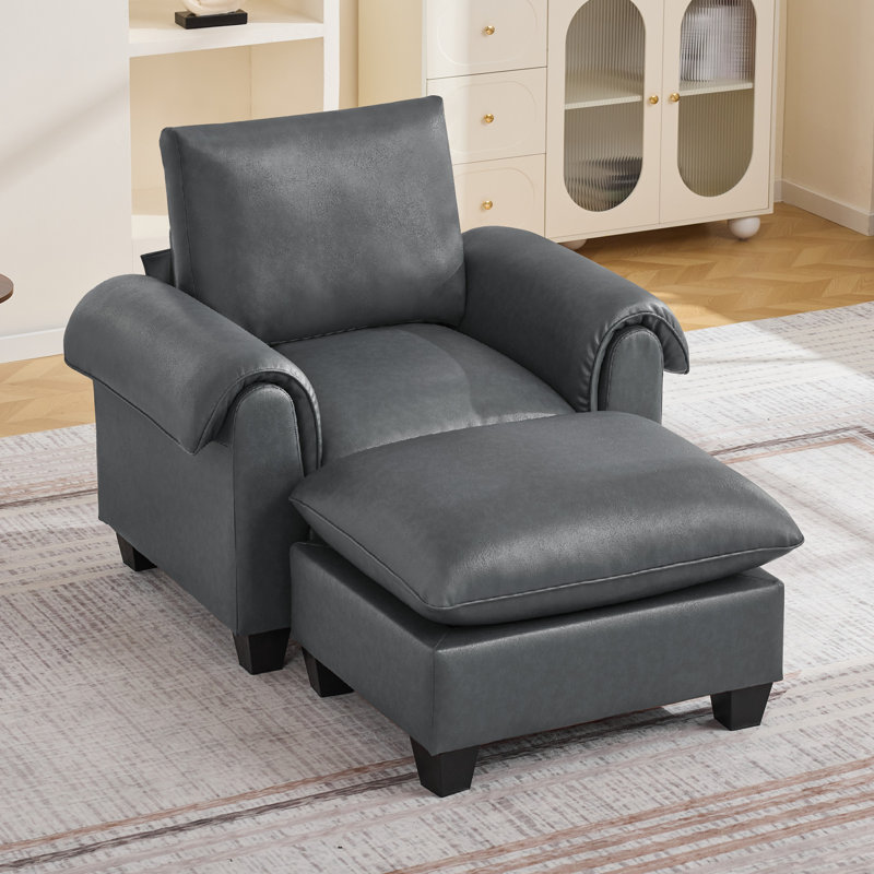 Fauteuil en similicuir avec repose-pieds l 44,5 po, Gris, Oui