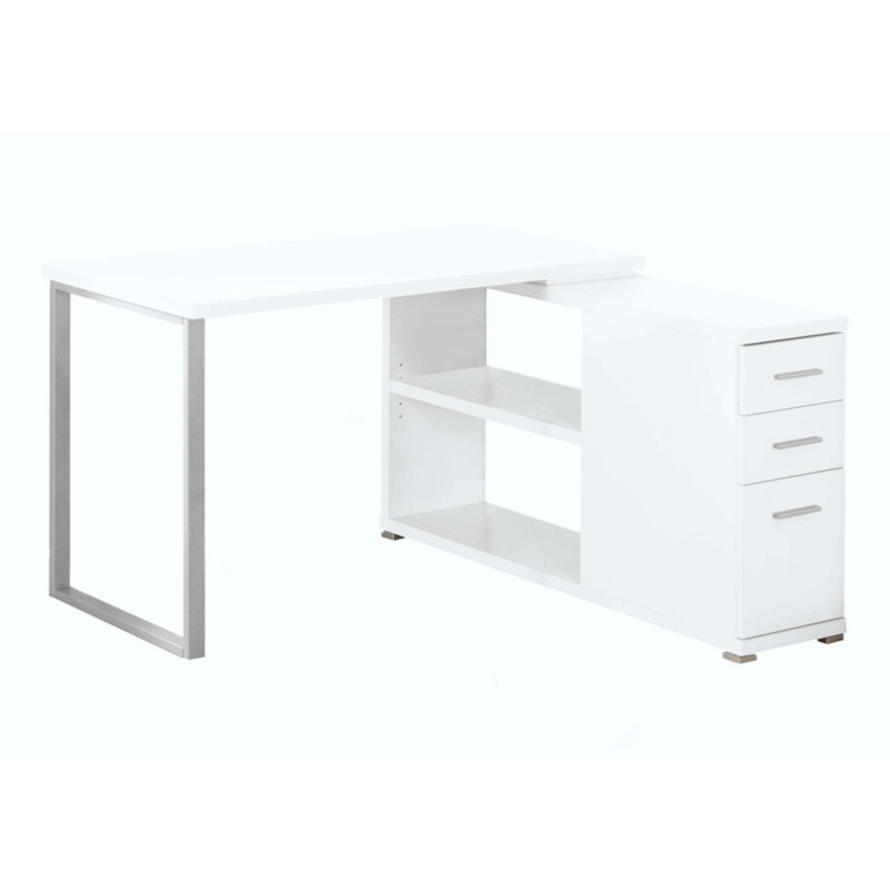 Bureau d'ordinateur, bureau personnel, coin, gauche, configuration à droite, tiroirs de rangement, forme en L, travail, ordinateur portable, métal, contemporain, moderne